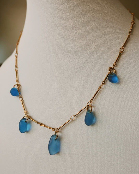 blue seaglass charm necklace
