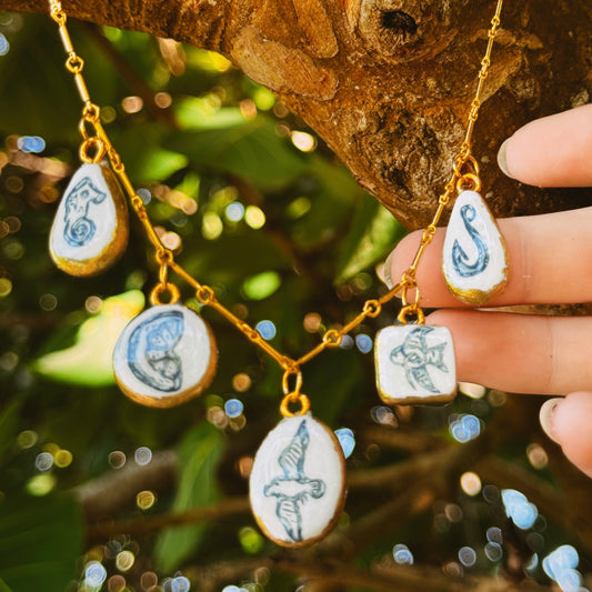 hand painted coastal charm necklace