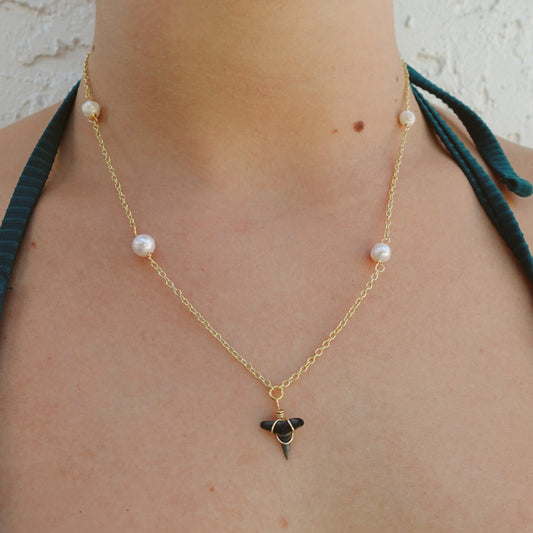 pearl chain lemon shark necklace