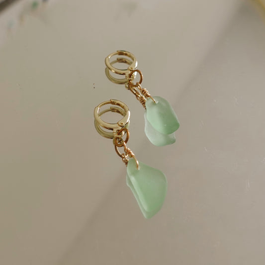 aqua sea glass drop earrings