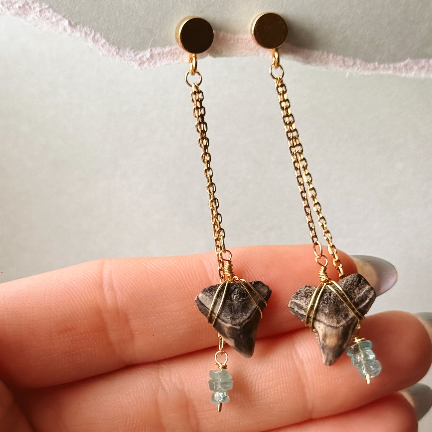 bull shark and natural crystal drop studs