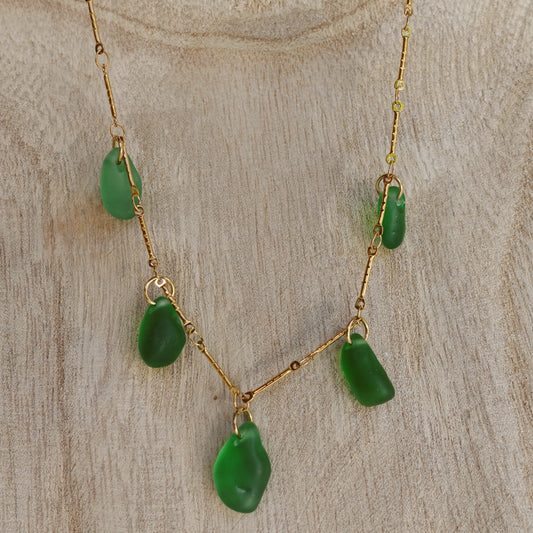 green seaglass charm necklace