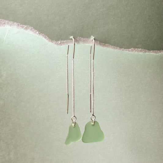 aqua sea glass ear threads