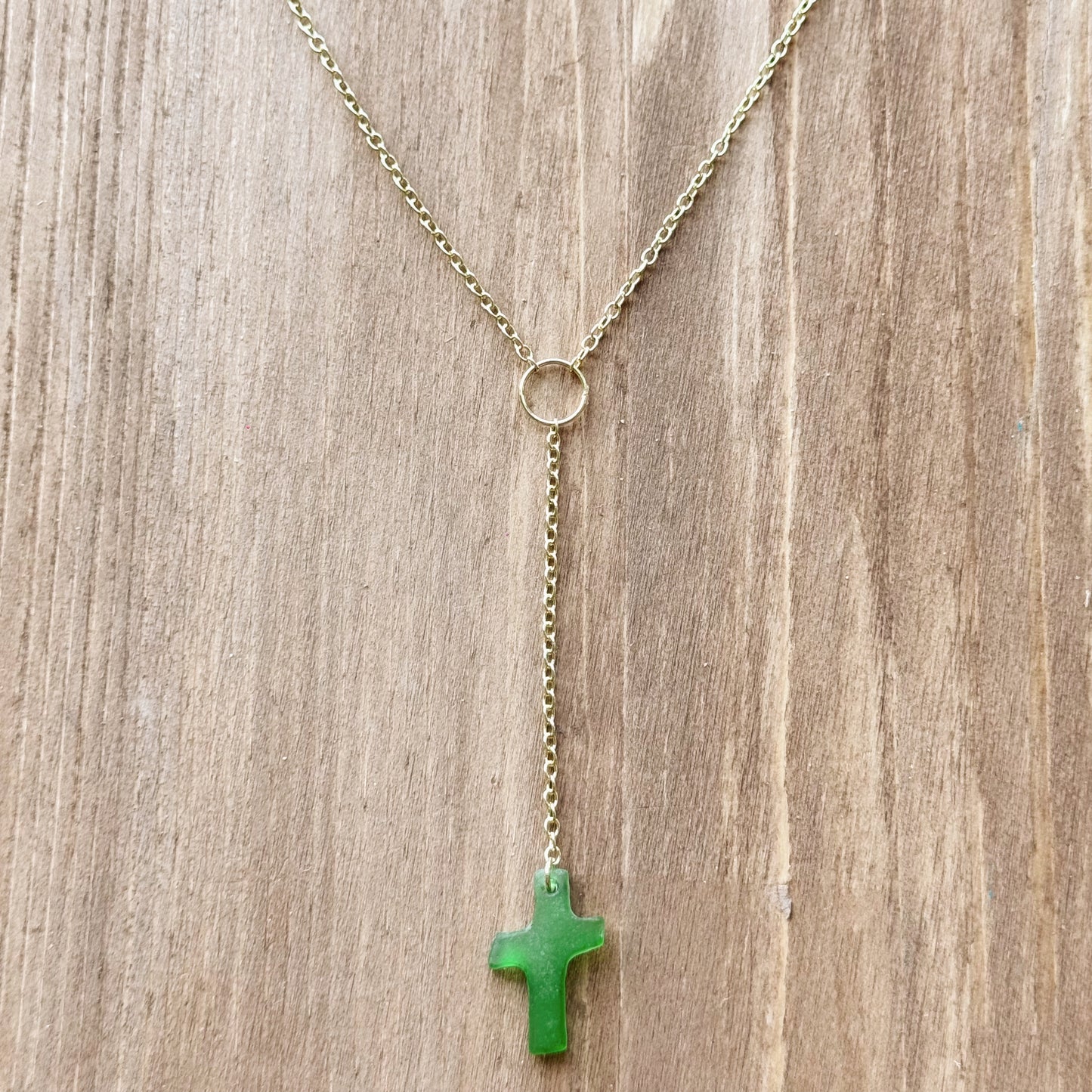 hand carved seaglass cross necklace