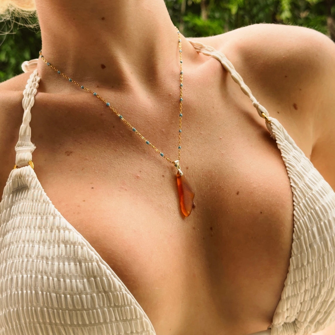 figi necklace - orange sea glass