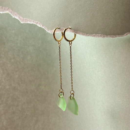 aqua sea glass drop huggies