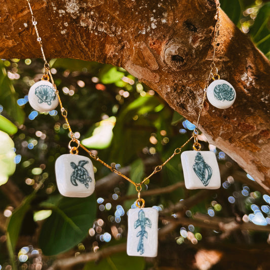 hand painted ocean charm necklace