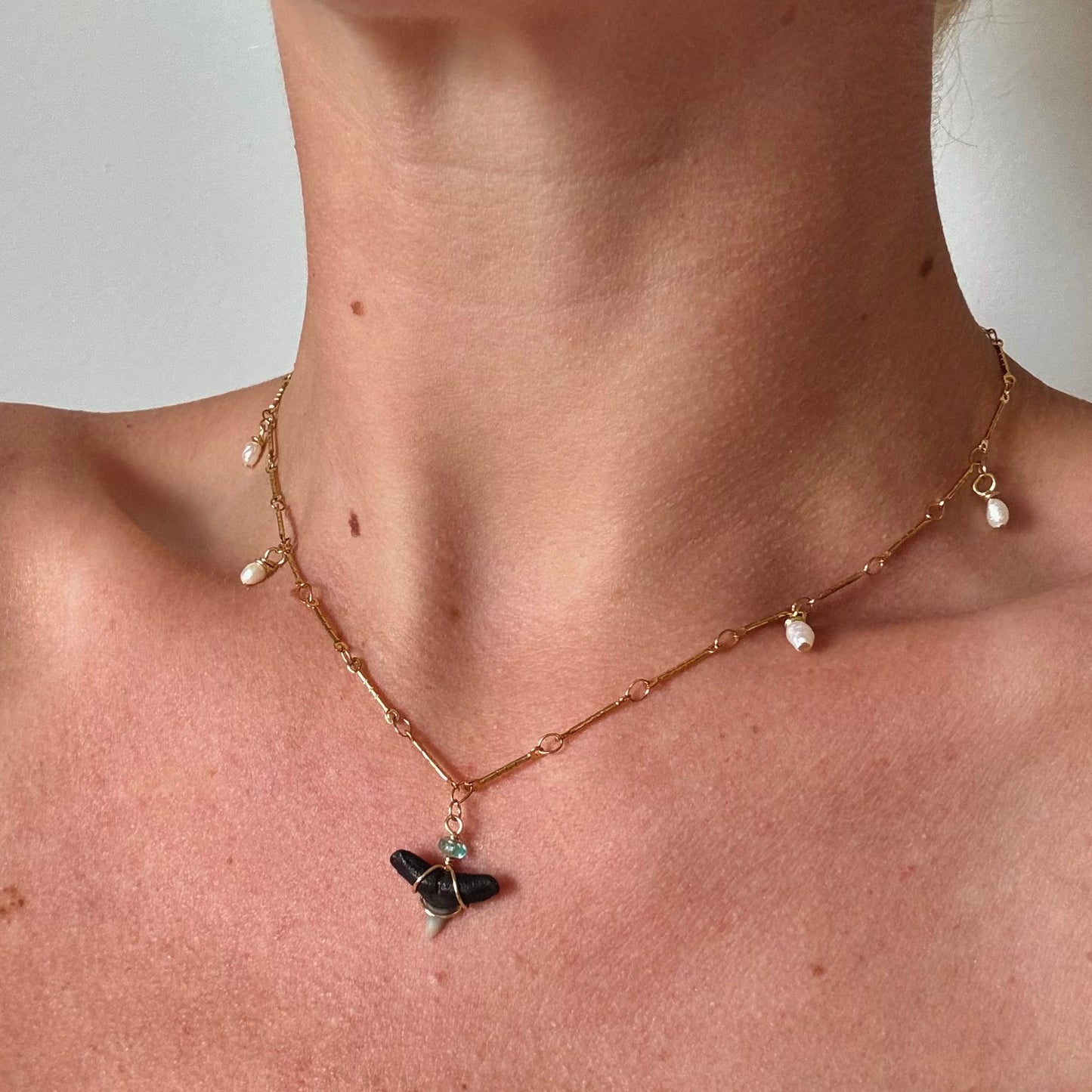 hammerhead and pearl charm necklace