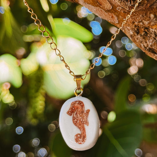 hand painted seahorse necklace