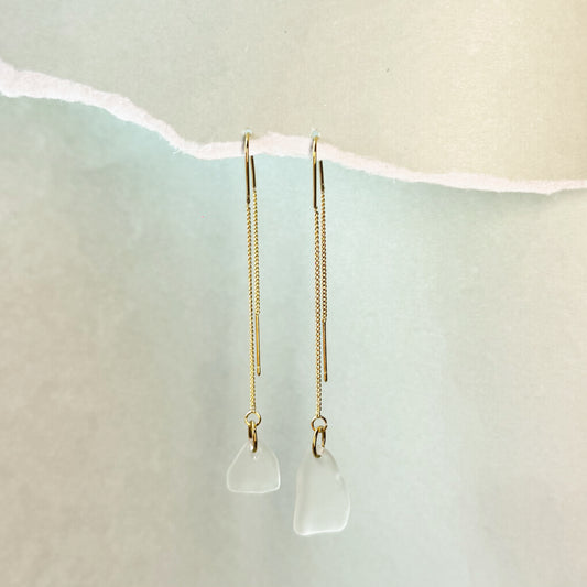 aqua sea glass ear threads