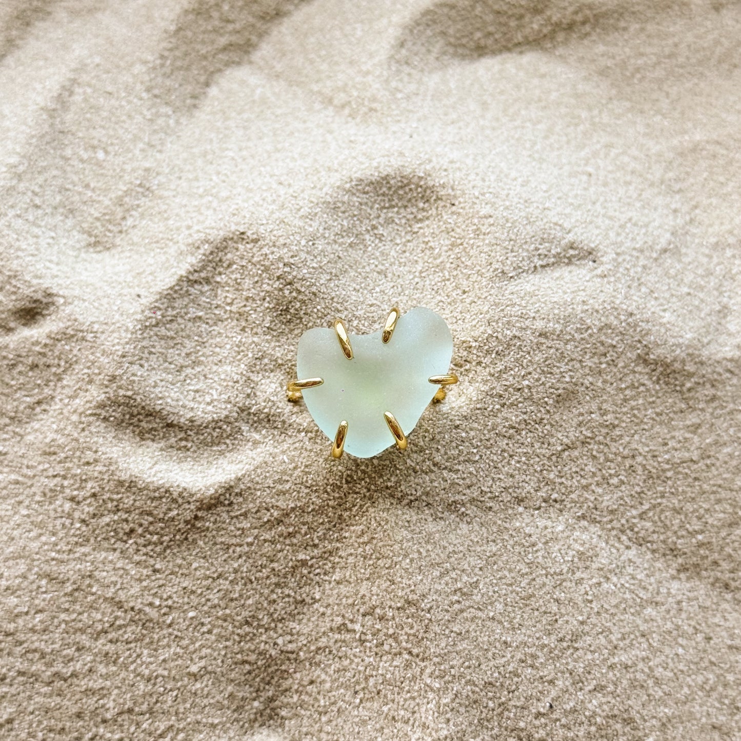 adjustable sea glass ring - sea foam