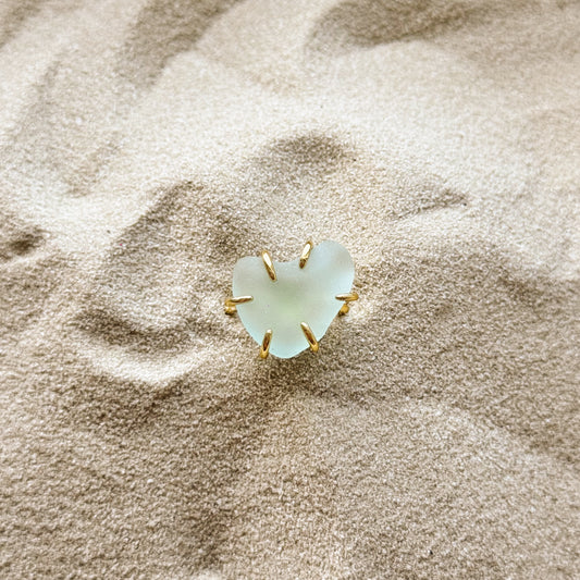 adjustable sea glass ring - sea foam