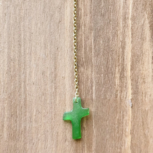 hand carved seaglass cross necklace