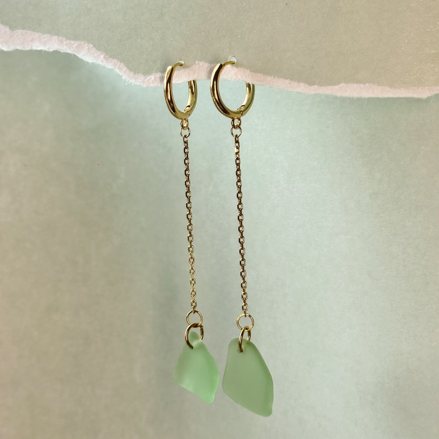 aqua sea glass drop huggies