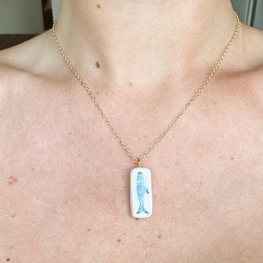 hand painted mackerel necklace