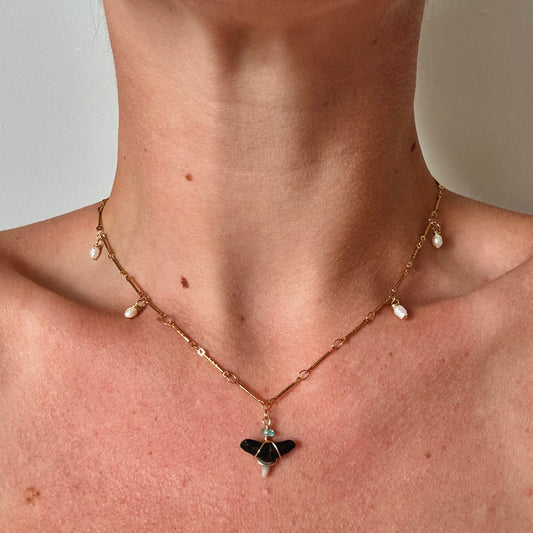 hammerhead and pearl charm necklace