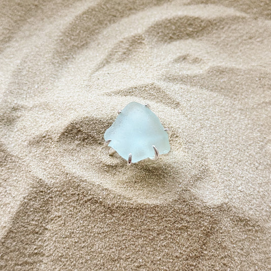 adjustable sea glass ring - light blue