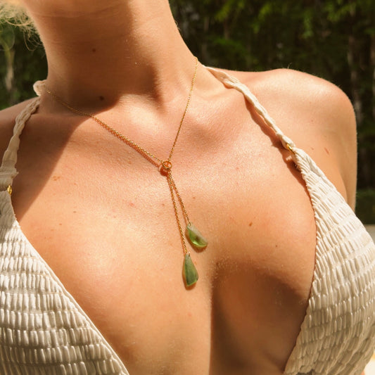 cove necklace - olive sea glass