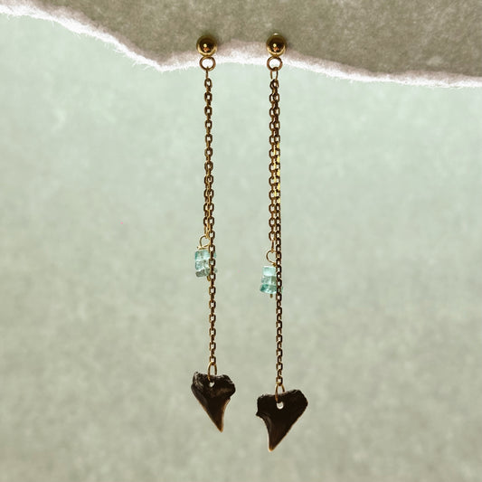 bull shark and natural crystal drop studs