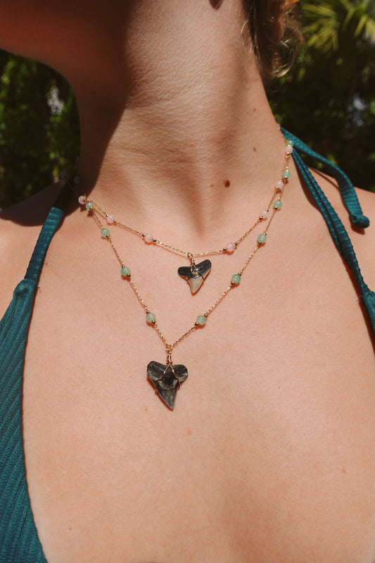 teal beaded bullshark necklace