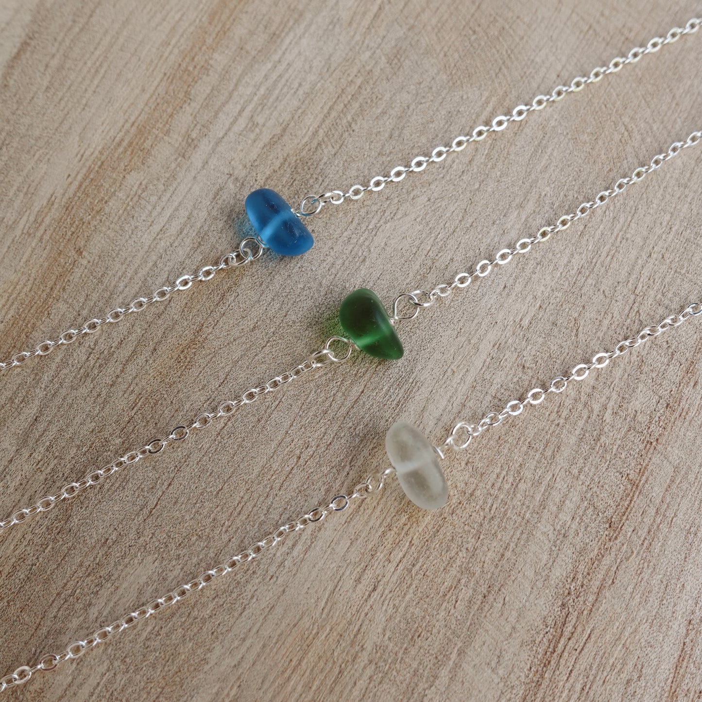 silver seaglass bracelet - green
