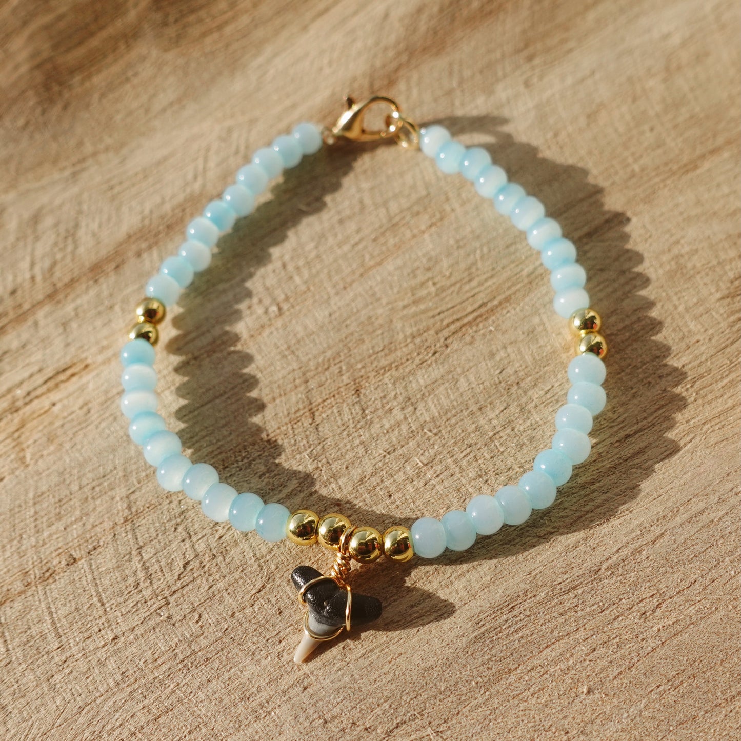 baby tooth bracelet - light blue and gold