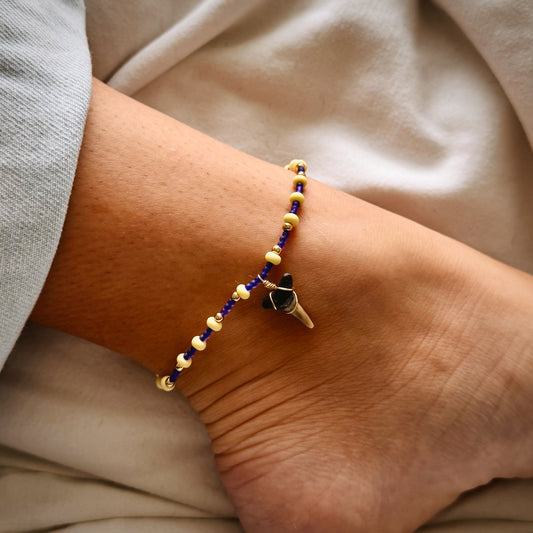 shark tooth anklet - navy and yellow