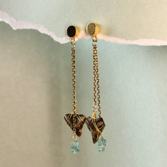 bull shark and natural crystal drop studs