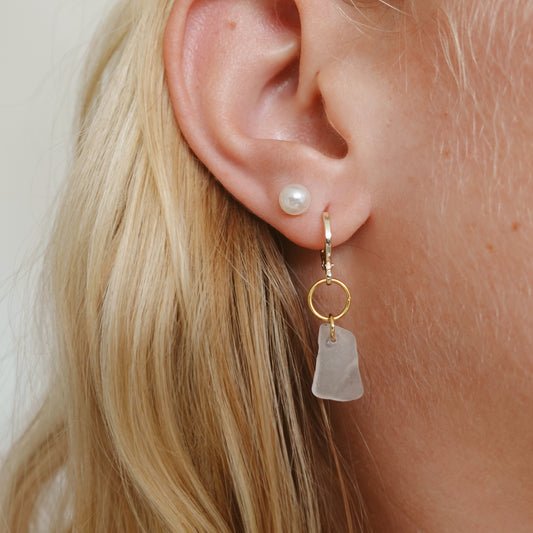 clear sea glass drop earrings