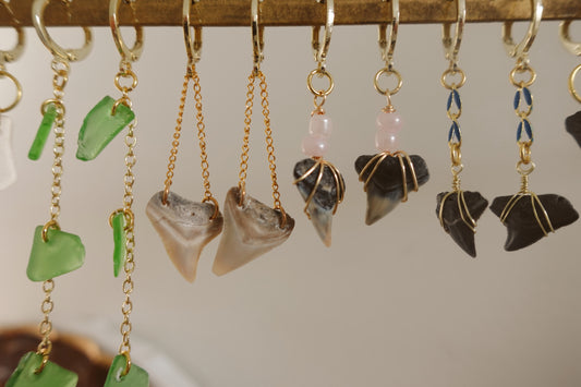 white bull shark hanger earrings