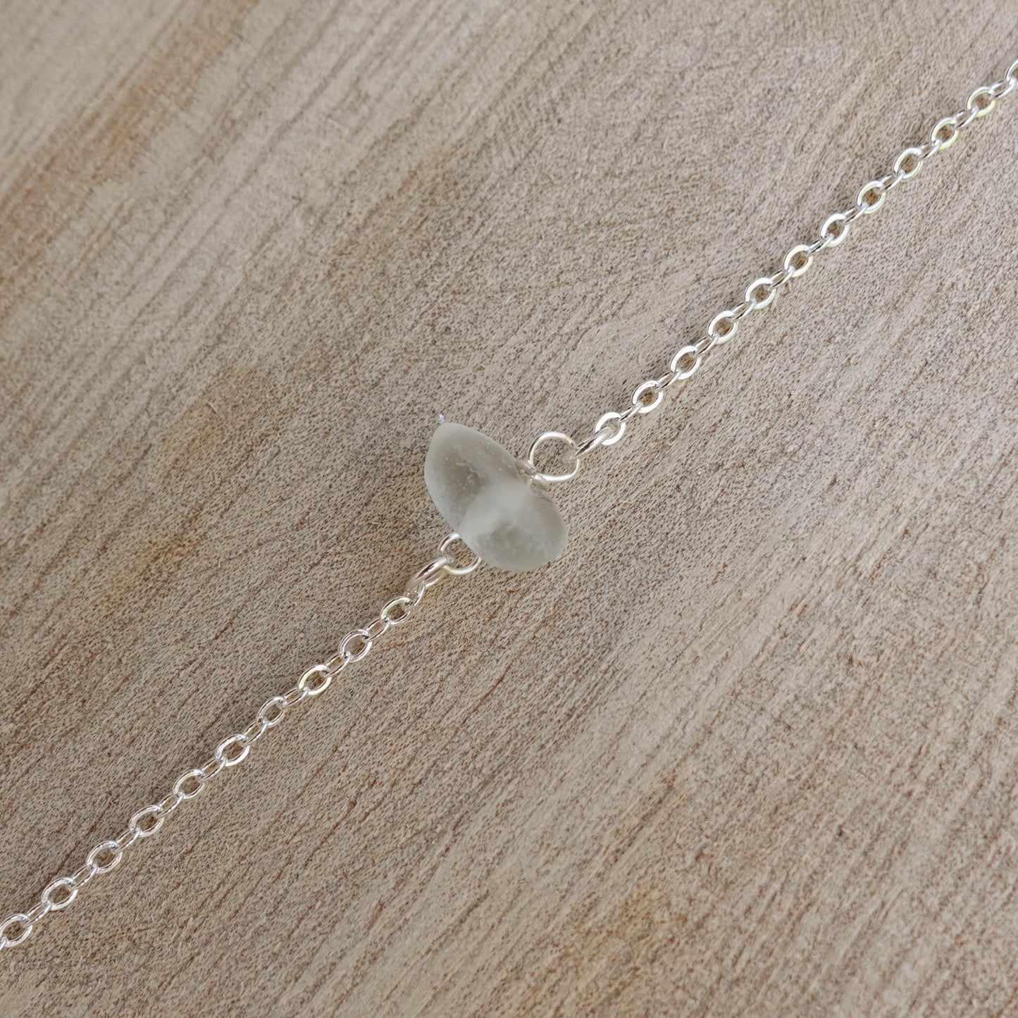 silver seaglass bracelet - clear