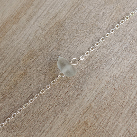 silver seaglass bracelet - clear