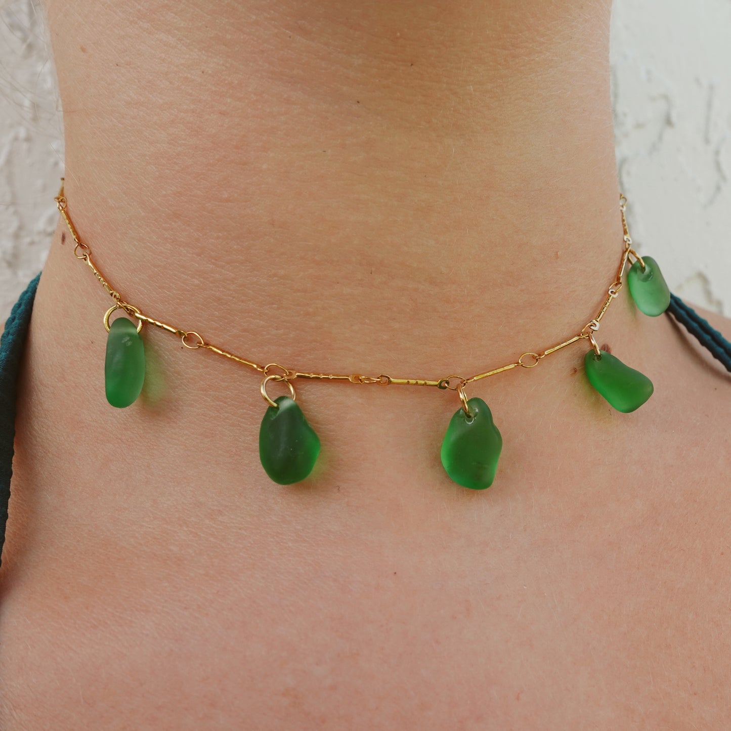 green seaglass charm necklace