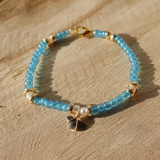 baby tooth bracelet - ocean blue and gold