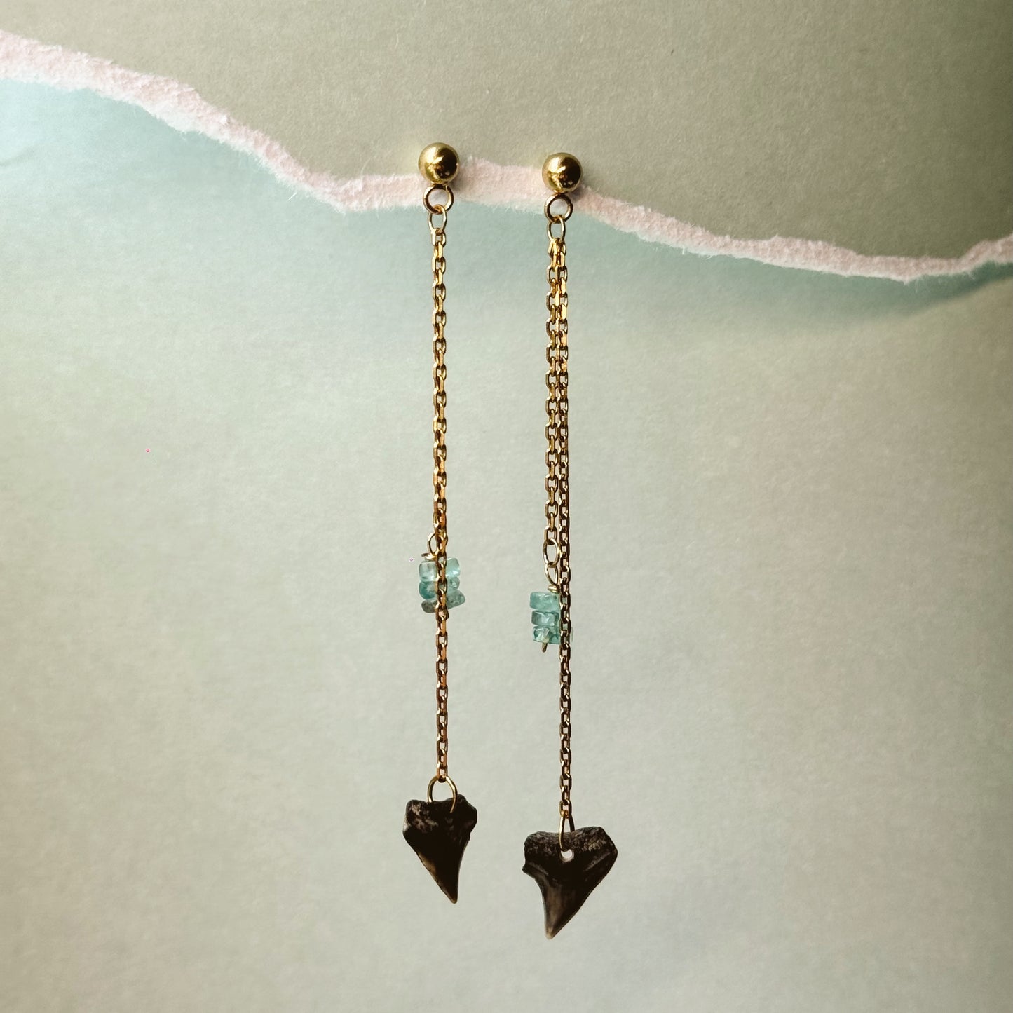 bull shark and natural crystal drop studs