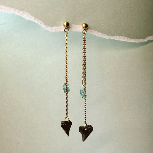 bull shark and natural crystal drop studs