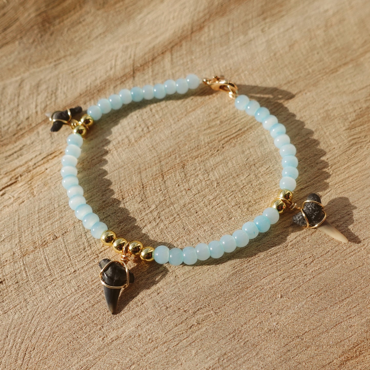 baby tooth bracelet - triple blue and gold