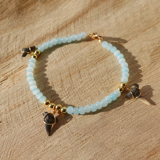 baby tooth bracelet - triple blue and gold