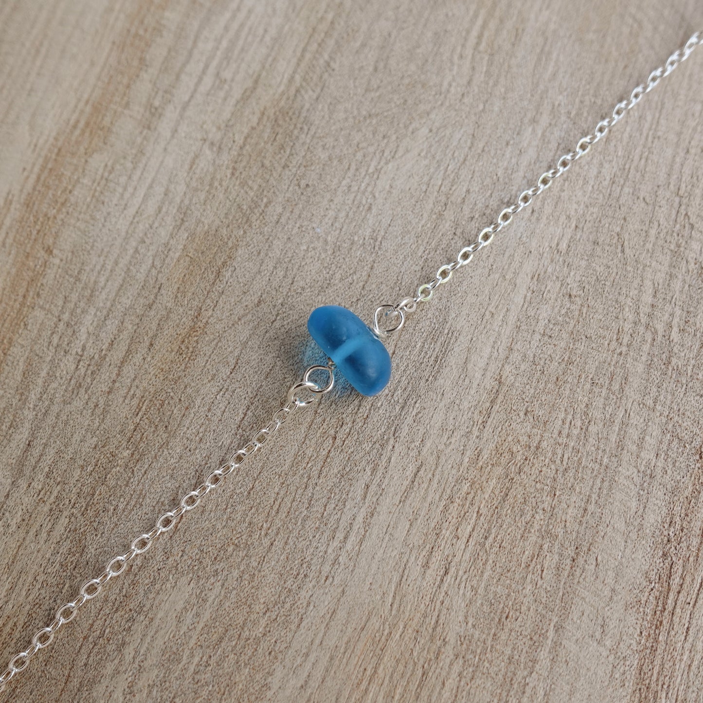 silver seaglass bracelet - blue