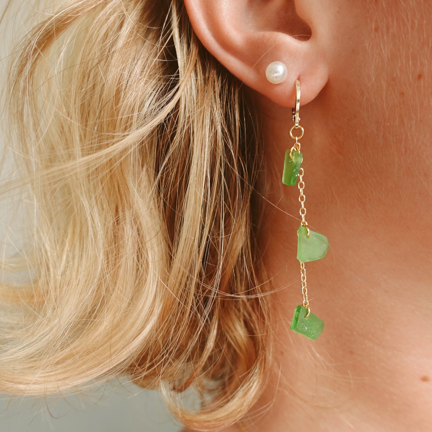 triple sea glass earrings