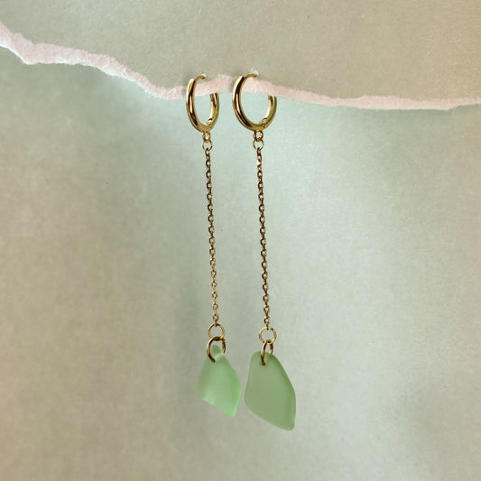 aqua sea glass drop huggies