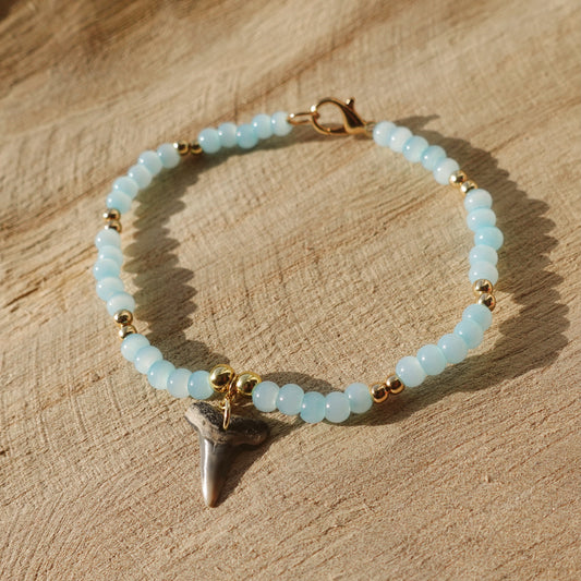baby tooth bracelet - light blue and gold