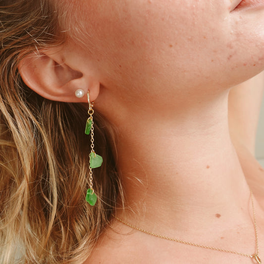 triple sea glass earrings