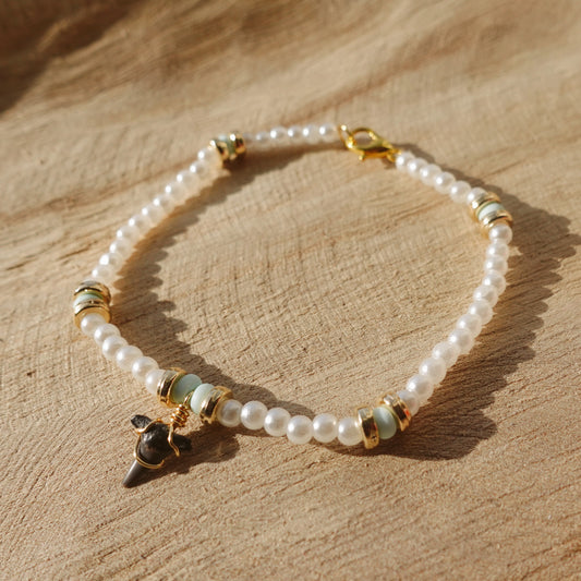 baby tooth bracelet - aqua and pearl
