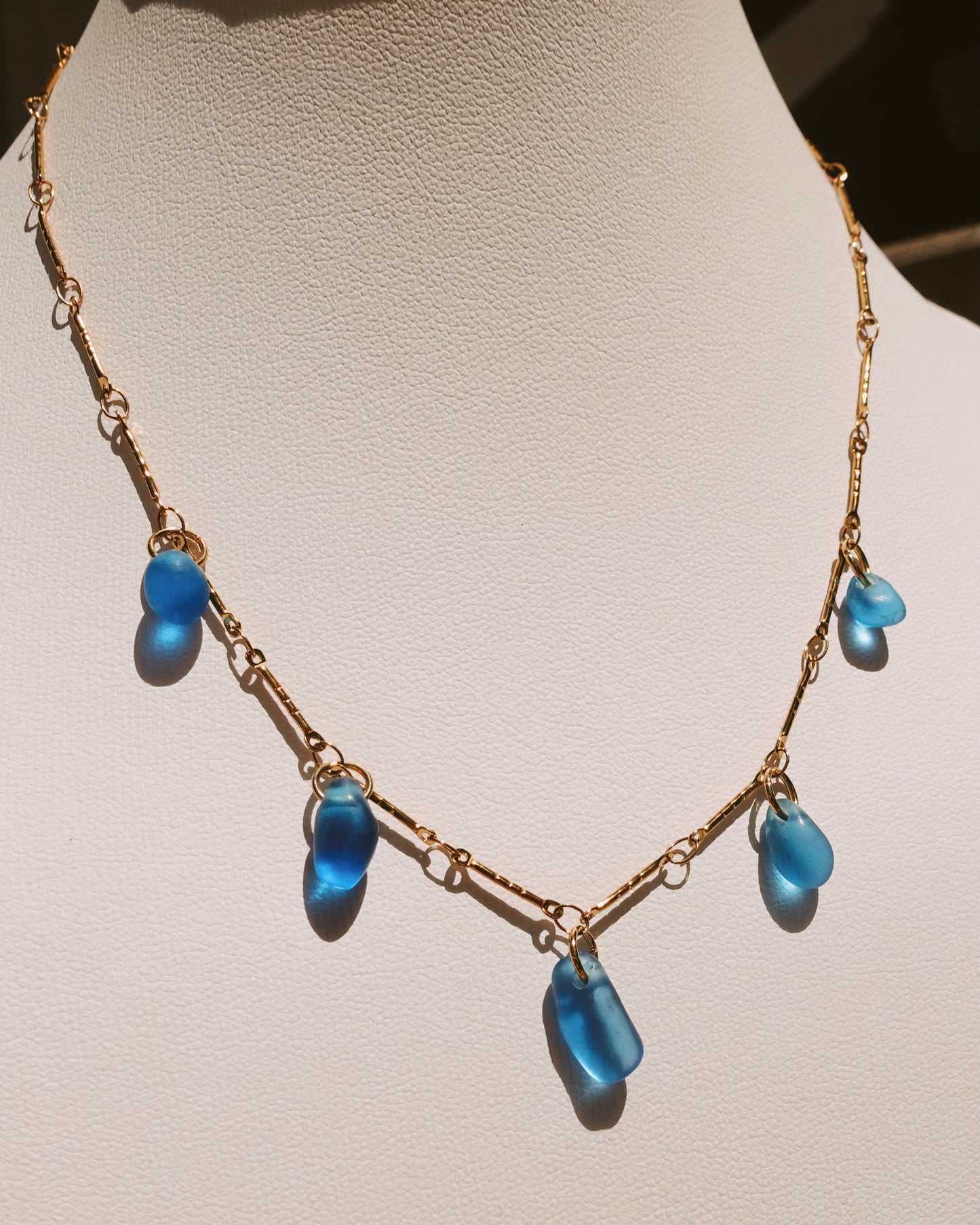 blue seaglass charm necklace