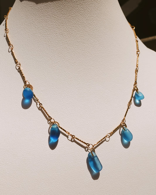 blue seaglass charm necklace