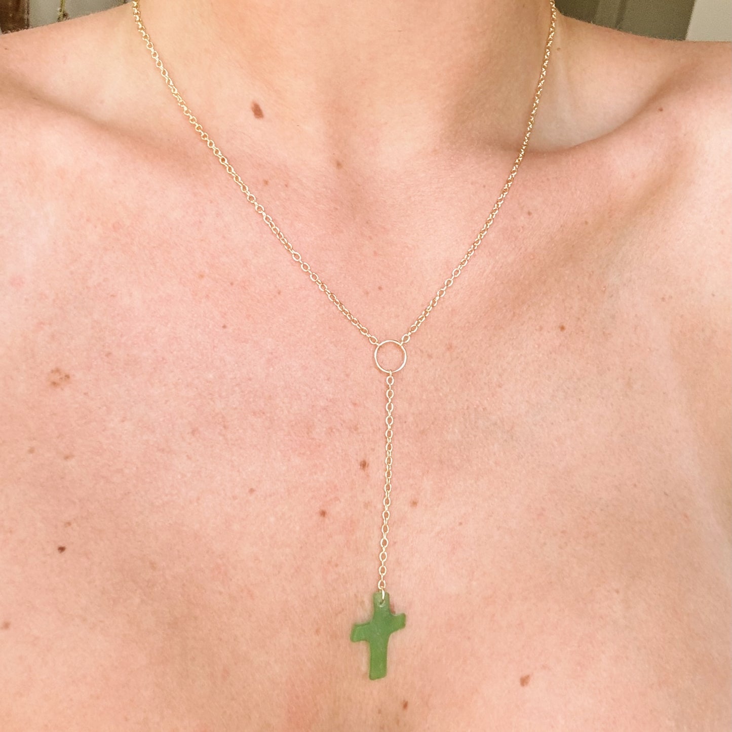 hand carved seaglass cross necklace