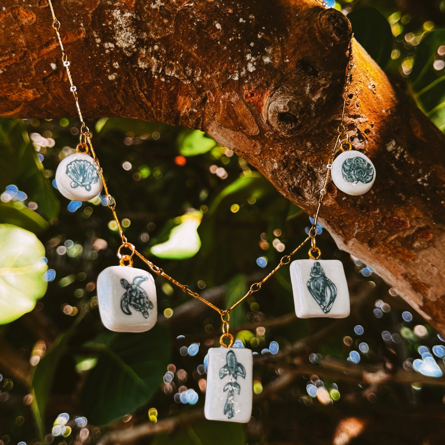 hand painted ocean charm necklace