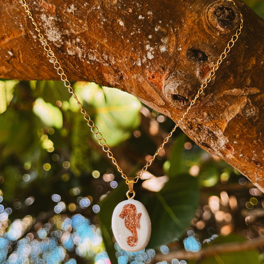 hand painted seahorse necklace