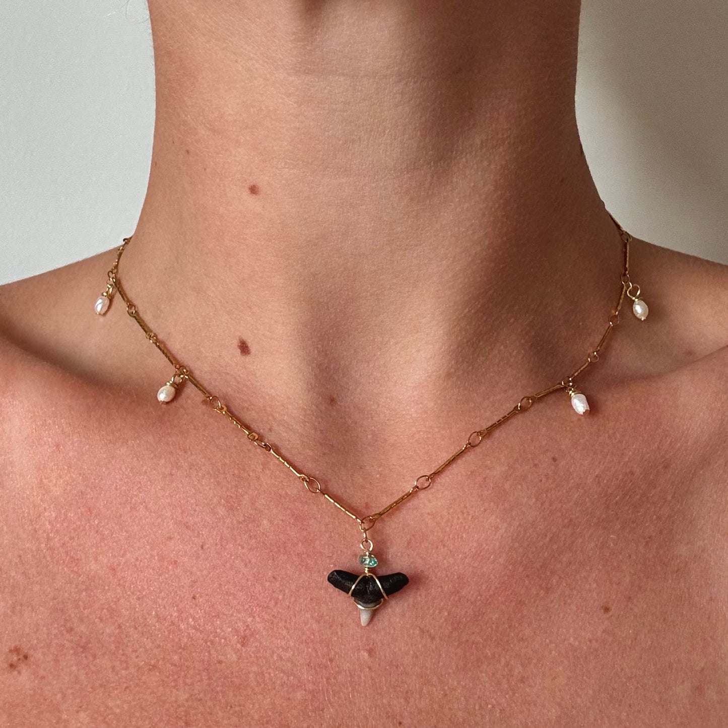 hammerhead and pearl charm necklace